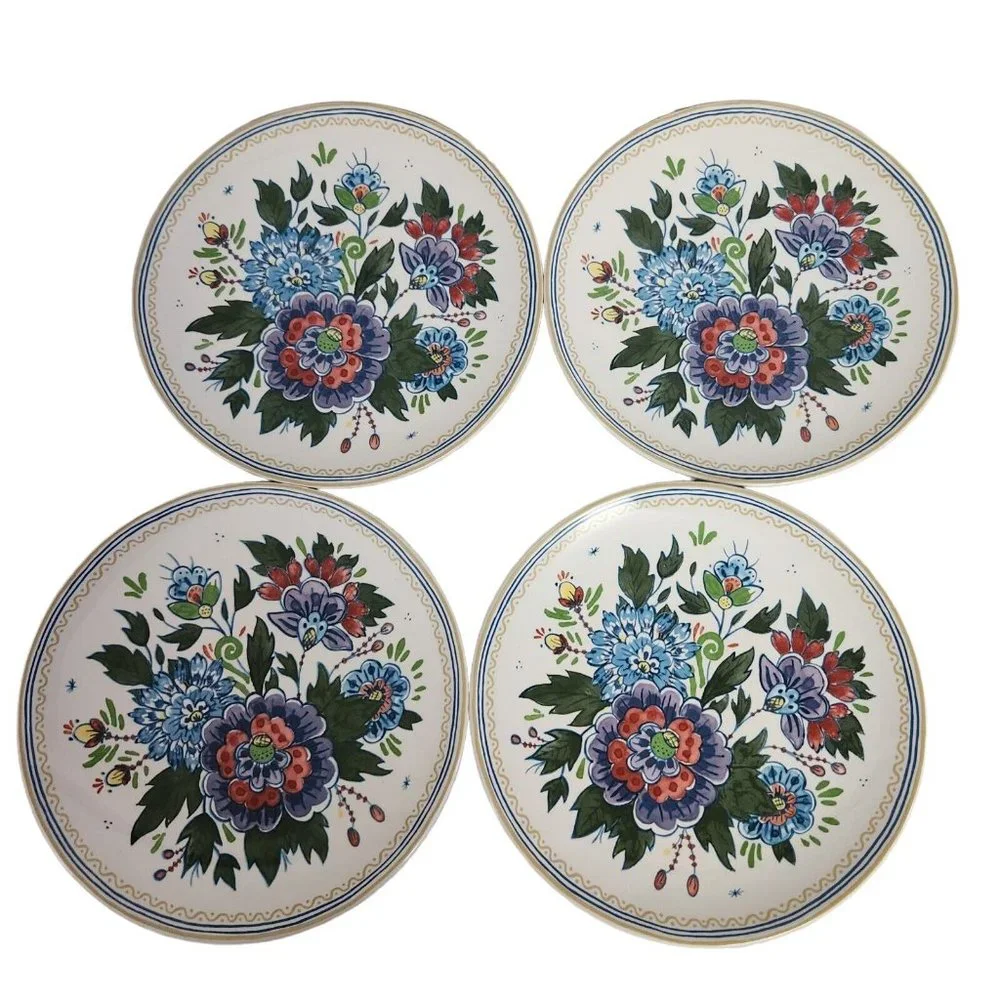 Pottery Barn Floral Blossom Salad Dessert Plates 8 inches Set of 4